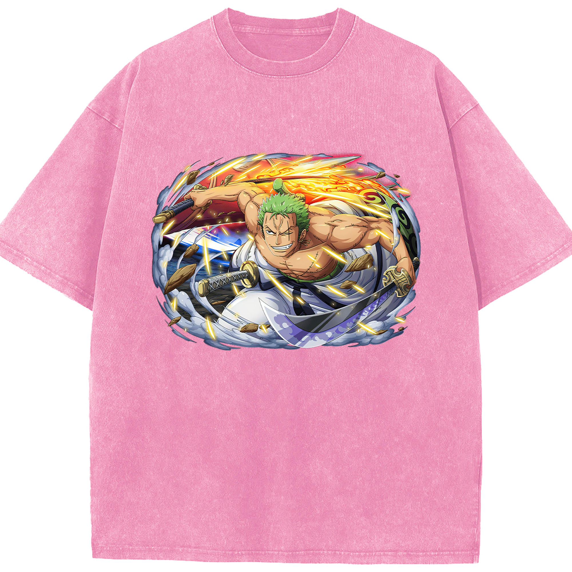 ワンピース ロロノア・ゾロ ONE PIECE Roronoa Zoro 綿100% ヴィンテージ風 半袖Tシャツ（フロントプリント）
